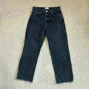 Zara black acid wash high rise mom boyfriend straight leg button front jeans